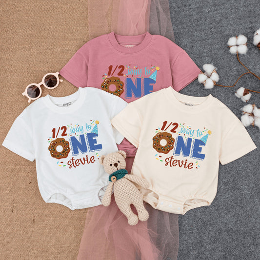 Donut-Themed Half Birthday Baby Romper - Custom Name Outfit