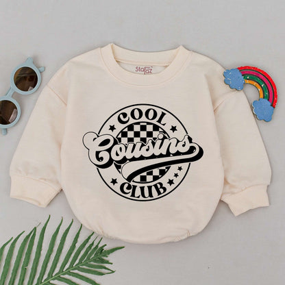 Cool Cousins Club Romper Boho Retro Baby Outfit Natural Infant Shower Gift Gender Neutral Newborn