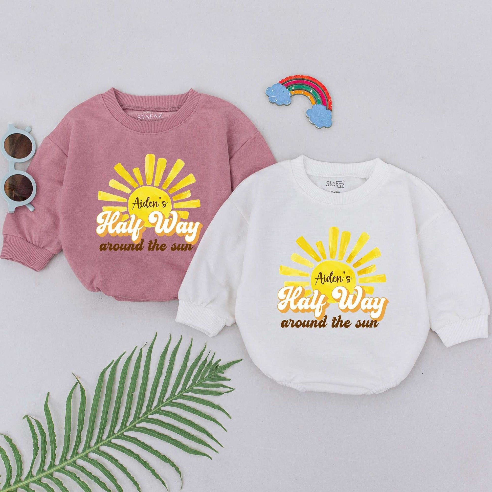 6 Month Halfway Birthday Romper with Natural Design for Boys & Girls