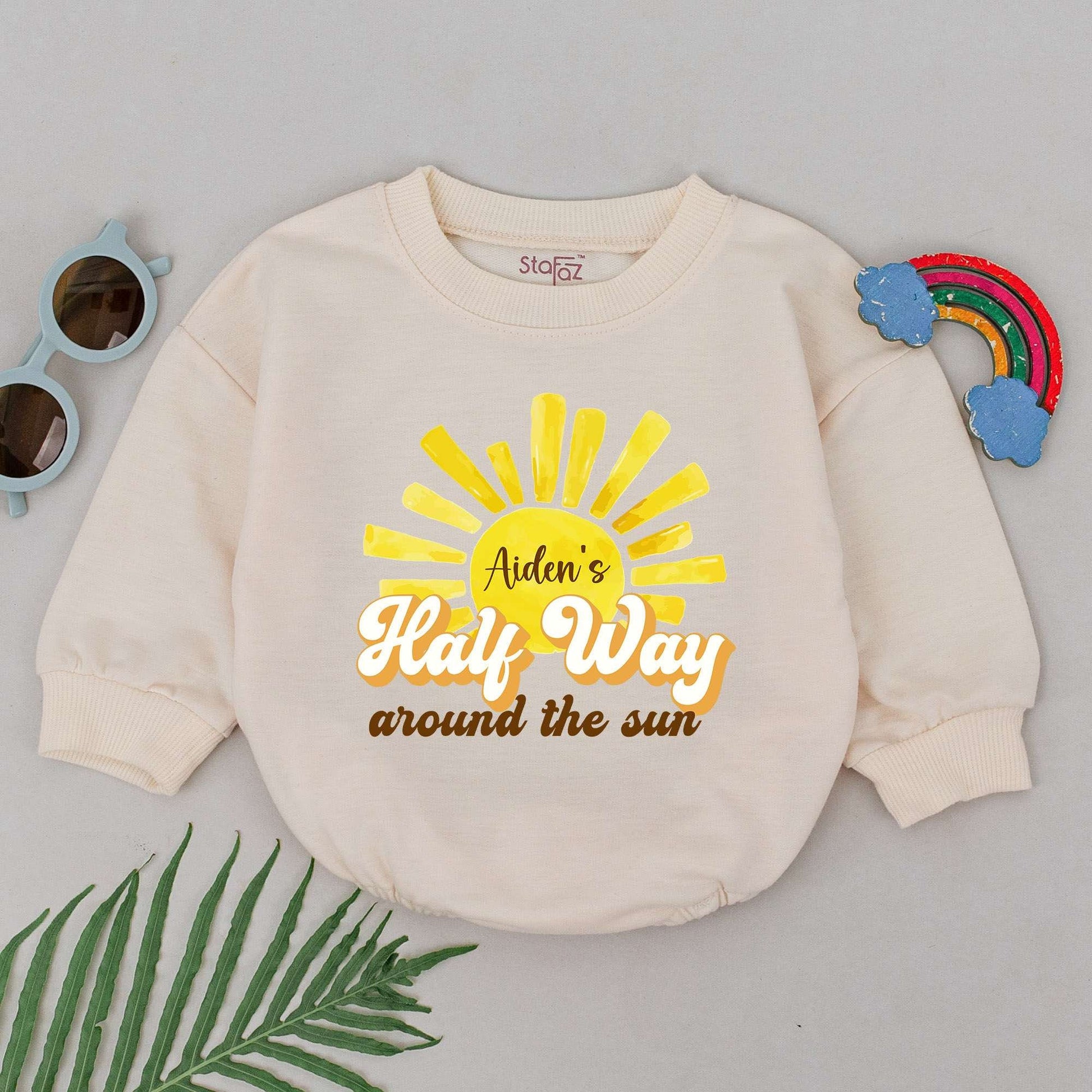 6 Month Halfway Birthday Romper with Natural Design for Boys & Girls