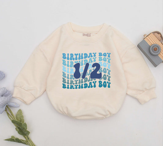 Adorable Half Birthday Boy Romper for His Special Six Month Celebration, a Half Way To One Baby Outfit Gift