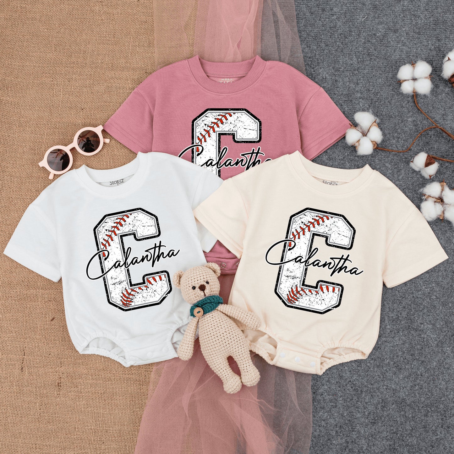 Custom Name Retro Baseball Baby Romper Game Day Infant Bodysuit Soft Cotton Summer Short Sleeve Outfit for Baby Boy Girl