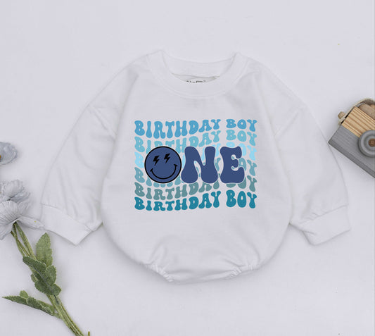 One Birthday Boy Romper First Birthday Gift for Baby Boy Turning One Candle Outfit Newborn Clothes