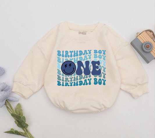 One Birthday Boy Romper First Birthday Gift for Baby Boy Turning One Candle Outfit Newborn Clothes