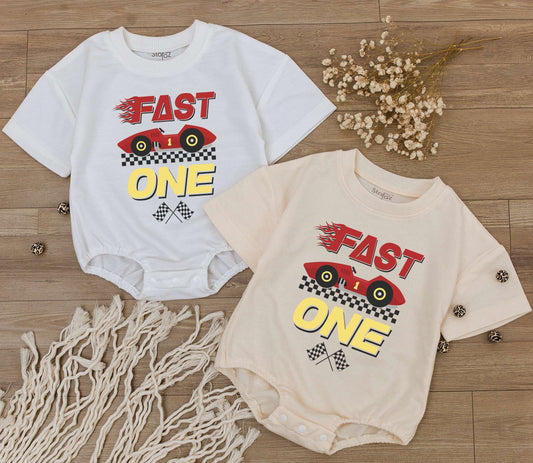 Fast One Race Car 1st Birthday Romper – Personalized Baby Outfit