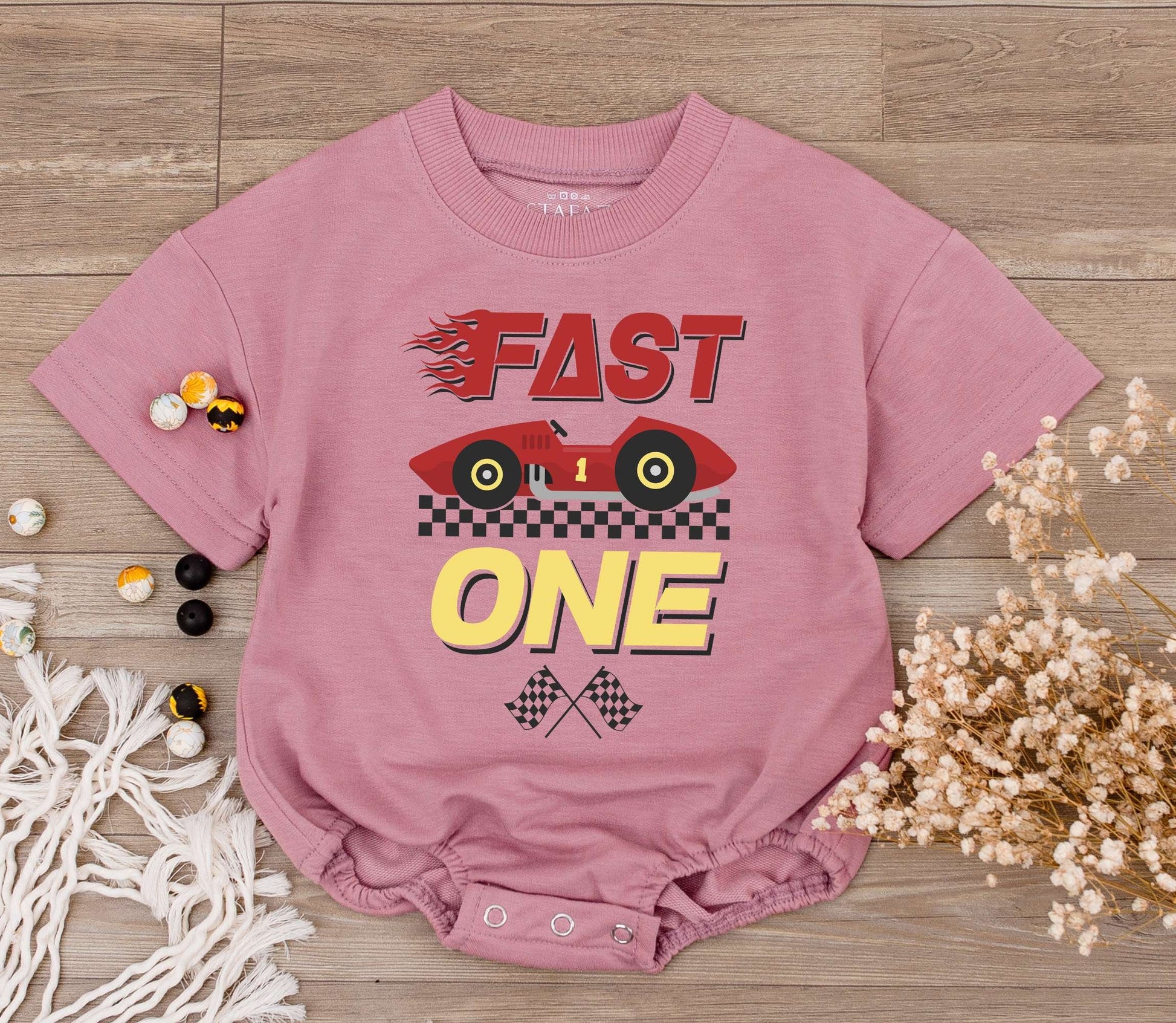 Fast One Race Car 1st Birthday Romper – Personalized Baby Outfit