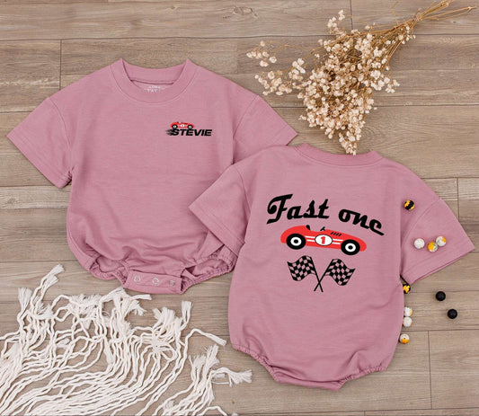 Fast One Birthday Bodysuit, Race Car Baby Romper, Personalized Stevie Outfit, First Birthday Boy Gift, Family Matching Clothes