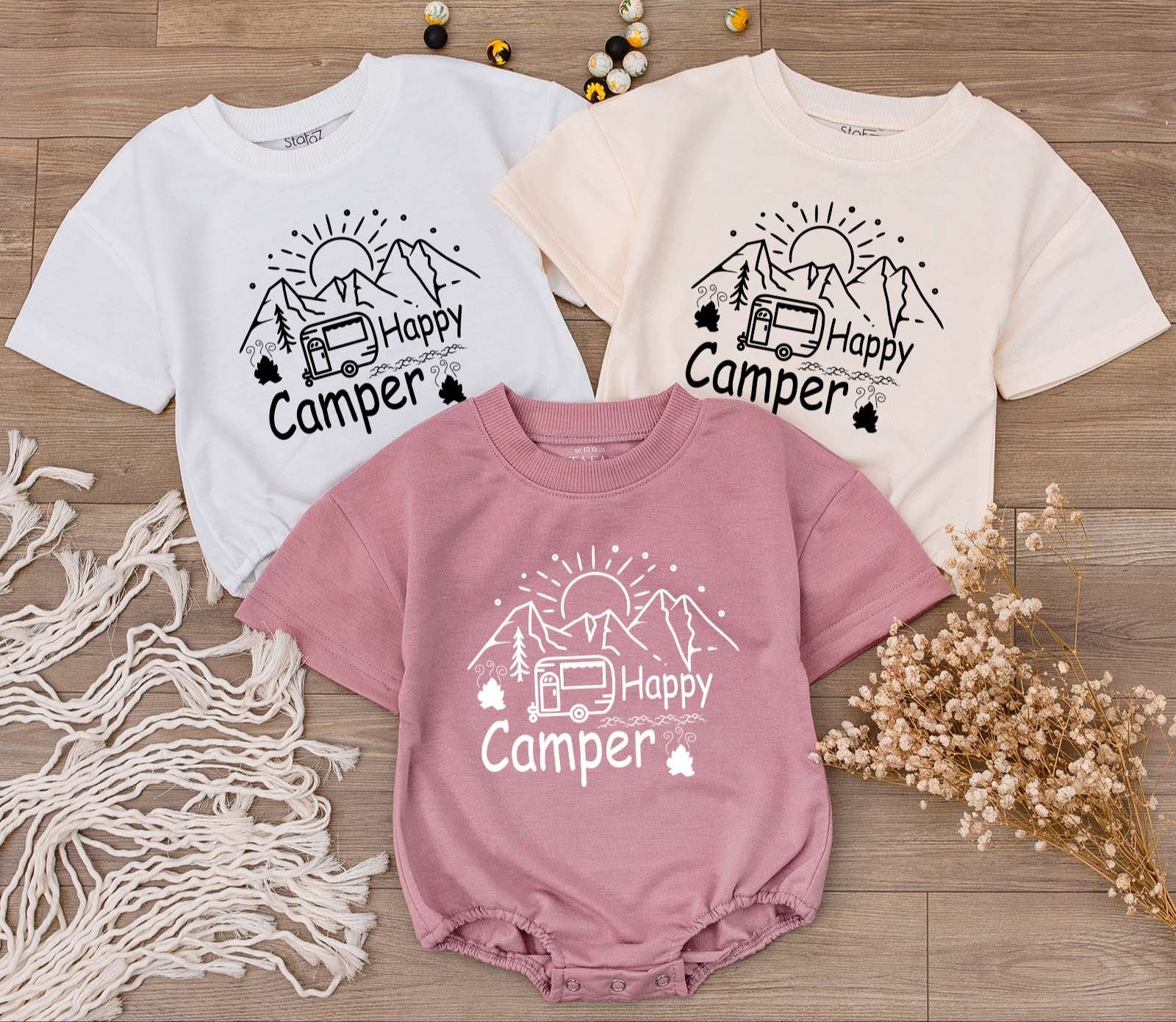 Happy Camper Outfit: Baby Romper & Retro Tee for Summer Adventure  