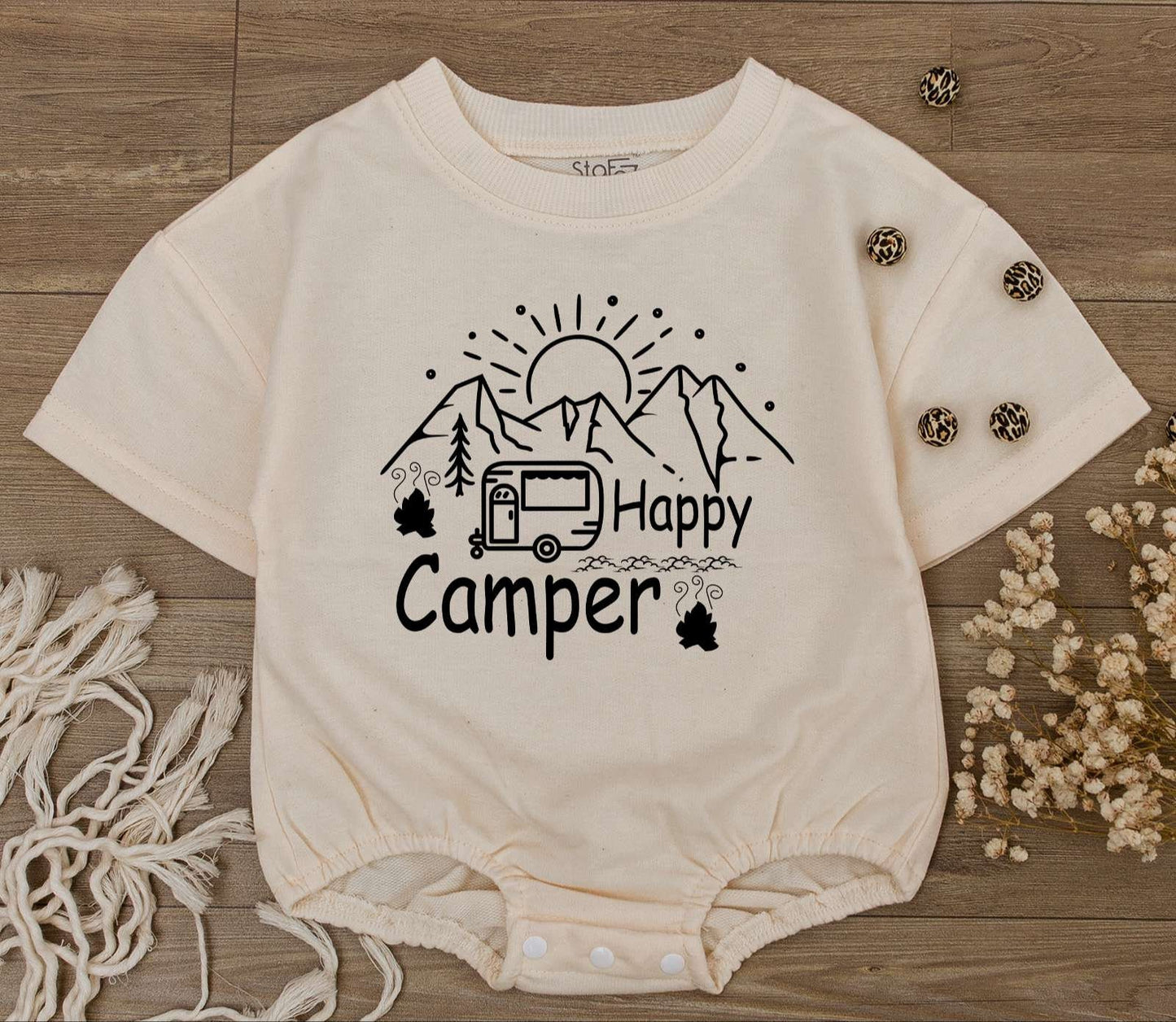 Happy Camper Outfit: Baby Romper & Retro Tee for Summer Adventure  