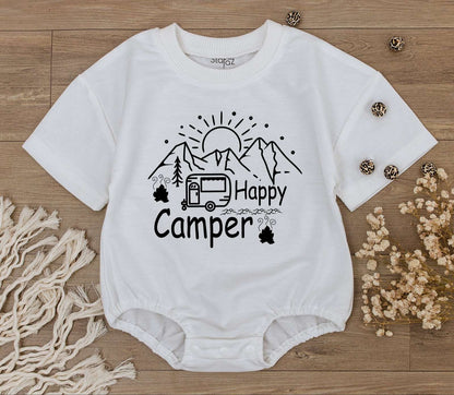 Happy Camper Outfit: Baby Romper & Retro Tee for Summer Adventure  