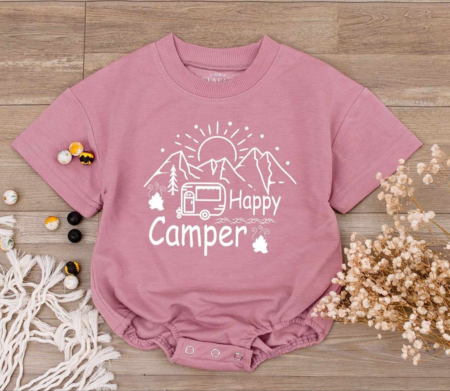 Happy Camper Outfit: Baby Romper & Retro Tee for Summer Adventure  