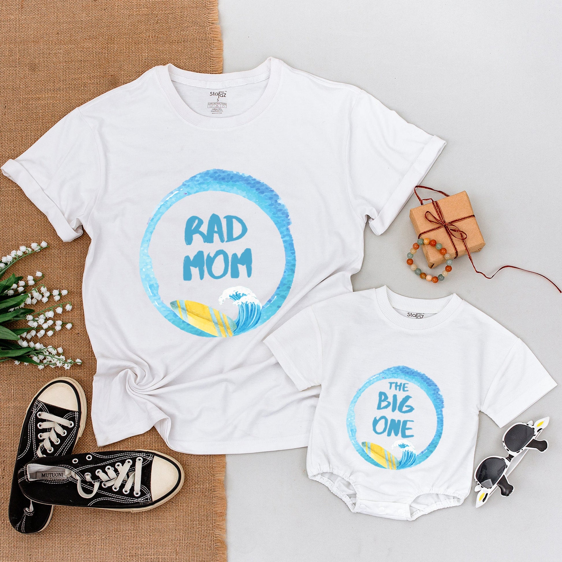 The Big One Surf 1st Birthday Boy Shirt Family Matching Wave Design Watercolor Blue Beach Party Outfit Rad Dad Mom Bro Gift Casual Summer