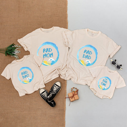 The Big One Surf 1st Birthday Boy Shirt Family Matching Wave Design Watercolor Blue Beach Party Outfit Rad Dad Mom Bro Gift Casual Summer