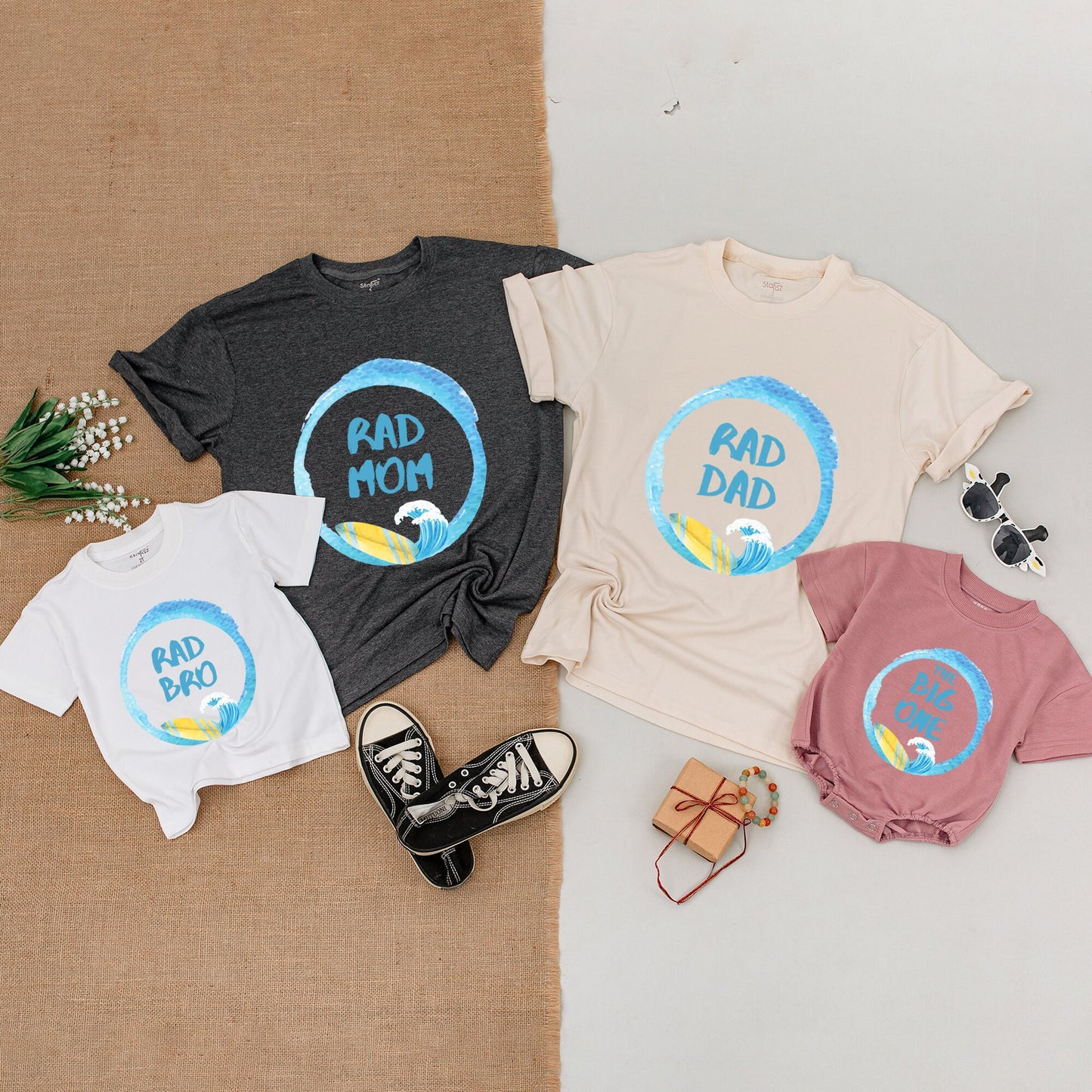 The Big One Surf 1st Birthday Boy Shirt Family Matching Wave Design Watercolor Blue Beach Party Outfit Rad Dad Mom Bro Gift Casual Summer