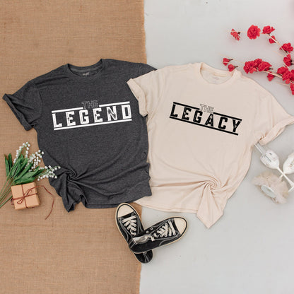 The Legend The Legacy Father Son Matching Shirt and Bodysuit Set Daddy and Me Modern Bold Black Text First Fathers Day Gift