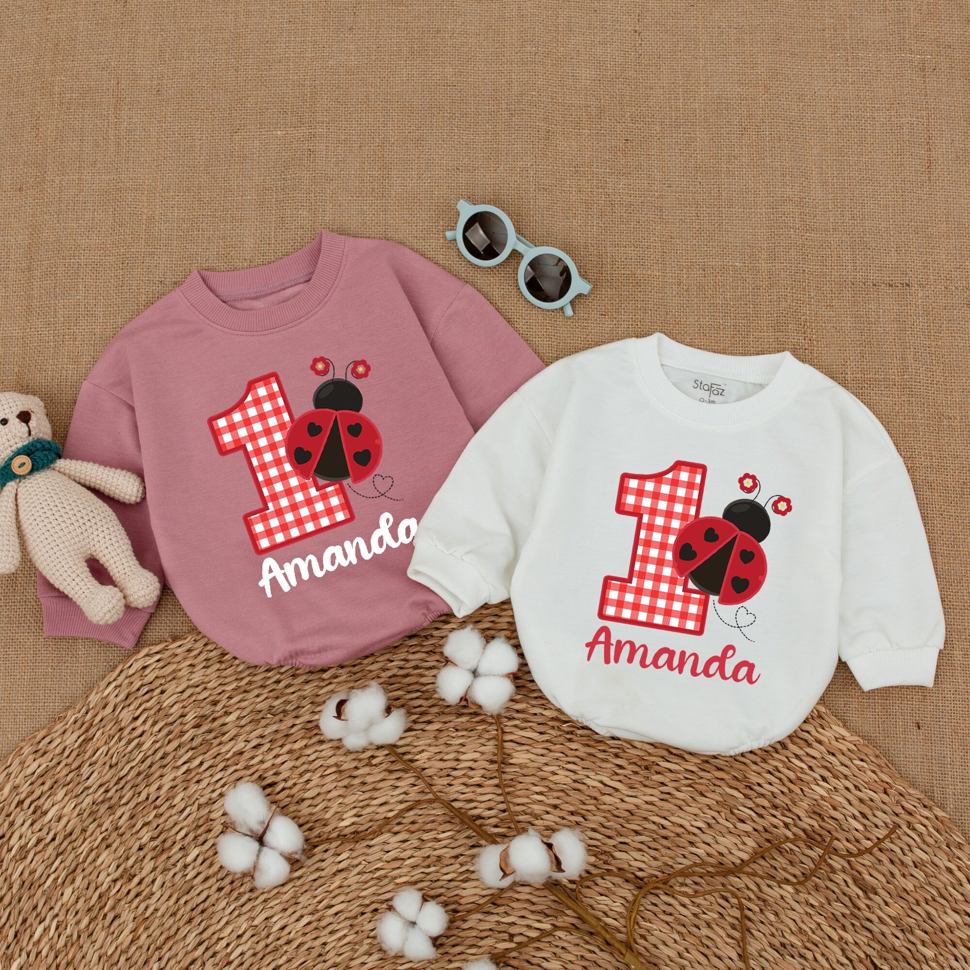 Personalized Ladybug 1st Birthday Romper Red Checkered One Name Bodysuit Cute Heart Spots Flowers Baby Girl Smash Cake Outfit
