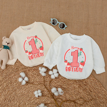 Berry Sweet One 1st Birthday Romper Baby Girl First Celebration Outfit Strawberry Gingham Smash Cake Bodysuit Baby Shower Gift