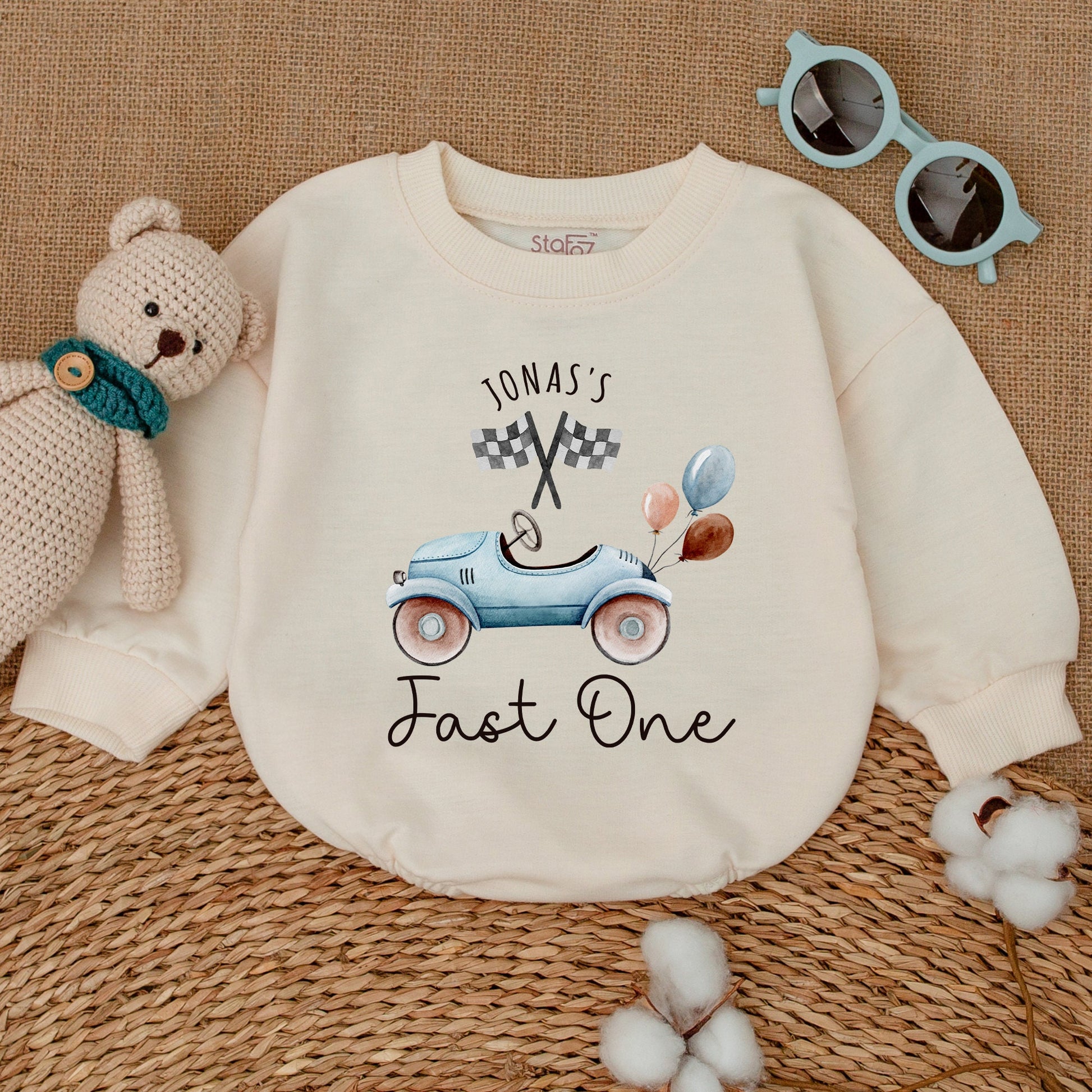 Personalized Fast One Birthday Race Car Romper Checkered Flag 1st Birthday Baby Boy Outfit Shower Gift Bodysuit Soft Comfortable Premium