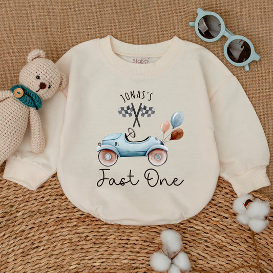 Personalized Fast One Birthday Race Car Romper Checkered Flag 1st Birthday Baby Boy Outfit Shower Gift Bodysuit Soft Comfortable Premium