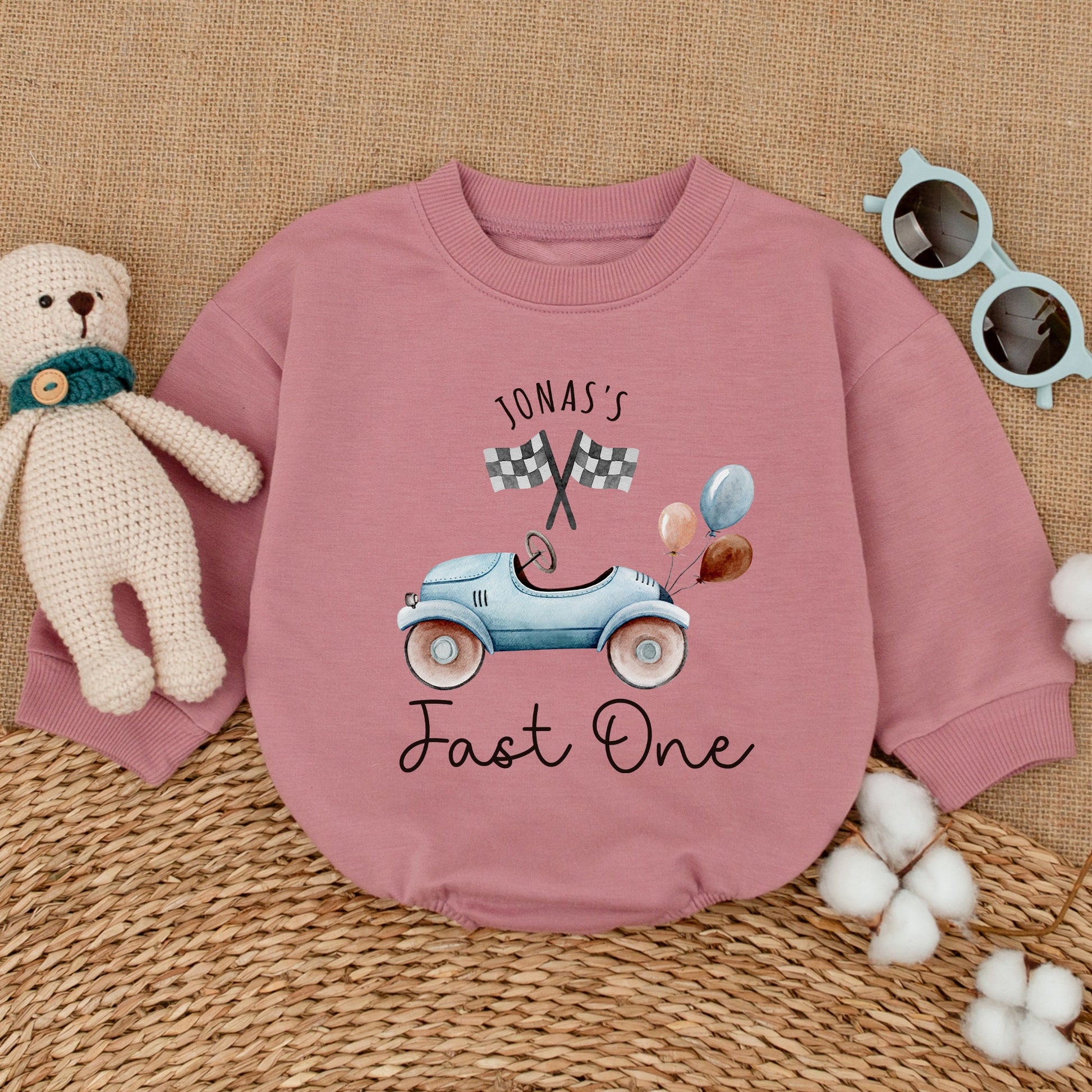 Personalized Fast One Birthday Race Car Romper Checkered Flag 1st Birthday Baby Boy Outfit Shower Gift Bodysuit Soft Comfortable Premium