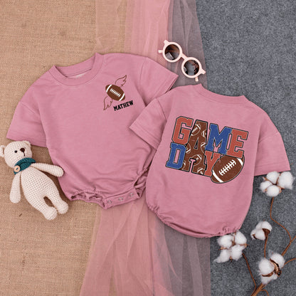 Custom "Mathew" Football Wings Romper for Baby Boys & Girls Game Day Outfit Vintage Football Style Infant Bodysuit