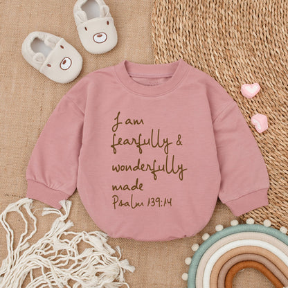 Christian Baby Bodysuit I Am Fearfully and Wonderfully Made Jesus Romper Newborn Outfit Baby Shower Gift Bubble