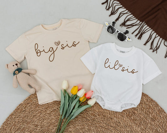 Sweet Big & Lil' Sis Matching Shirts with Heart Apostrophe Cute Toddler Sister Baby Girl Clothes Matching Sibling Outfits