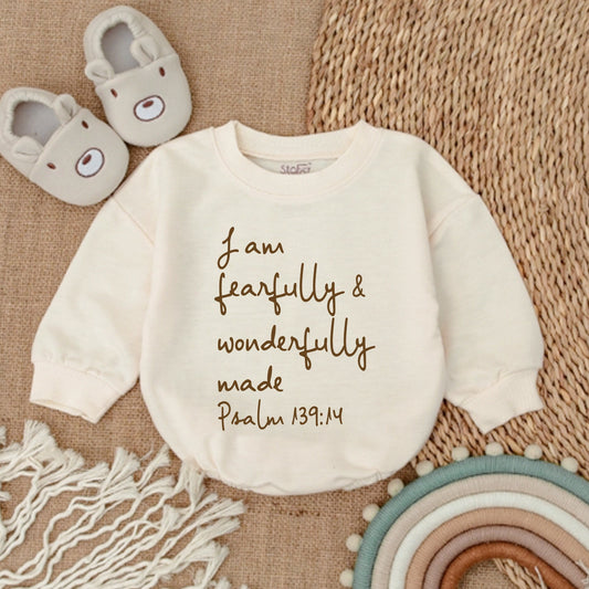 Christian Baby Bodysuit I Am Fearfully and Wonderfully Made Jesus Romper Newborn Outfit Baby Shower Gift Bubble