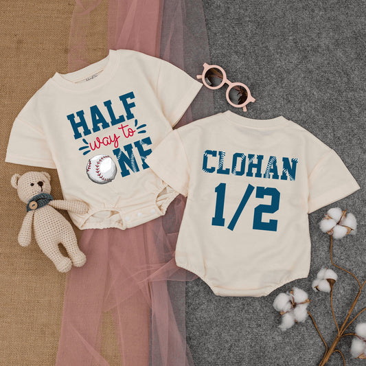 Baseball Half Birthday Romper - Personalized Baby 1/2 Birthday Outfit