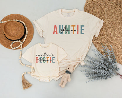 Personalized Auntie and Bestie Matching Shirts for Baby Niece Nephew Outfit Auntie Me Family Apparel Soft Cotton Comfortable Mother's Day Gift