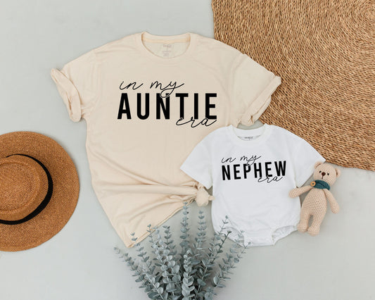 In My Auntie Era Shirt Matching Auntie Nephew Niece Baby Outfit Personalized Aunt Gift Retro Style Comfortable Black Text Design