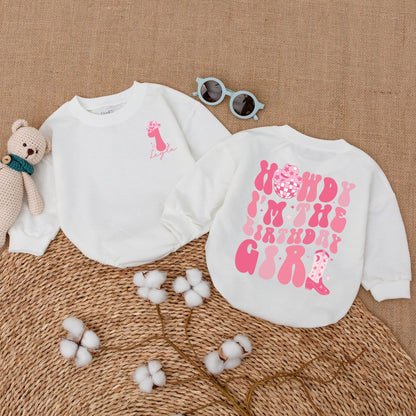 Personalized Baby Girl Howdy I'm The Birthday Girl Romper, 1st Birthday Cowgirl Outfit First Rodeo Celebration Bodysuit Western Bubble Romper Baby Shower Gift