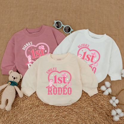 Personalized Pink 1st Rodeo Birthday Baby Girl Romper Western Cowgirl Outfit Soft Cotton Star Hat Boot Vintage Country Party