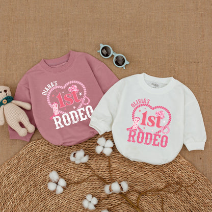 Personalized Pink 1st Rodeo Birthday Baby Girl Romper Western Cowgirl Outfit Soft Cotton Star Hat Boot Vintage Country Party