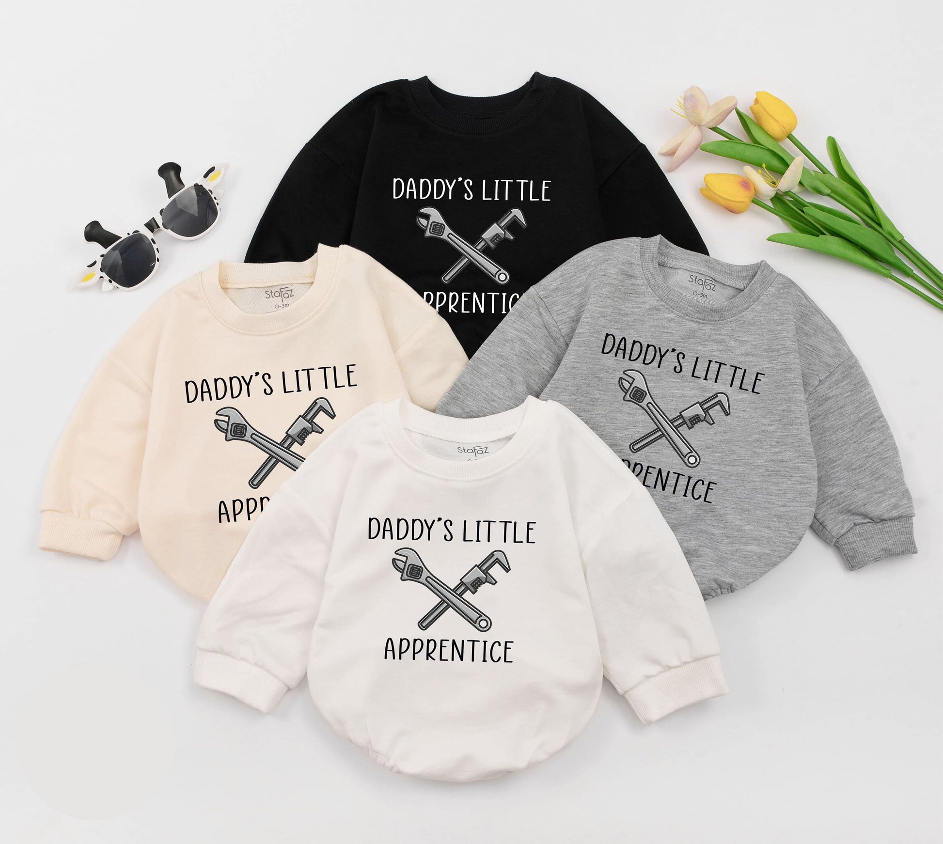 Daddy's Little Apprentice Baby Romper with Crossed Wrenches Design Future Plumber Newborn Bodysuit Soft Comfortable Cotton Union Baby Gift