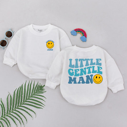 Personalized Mama's Boy Little Gentleman Baby Romper Bodysuit Yellow Smiley Face Light Blue Vintage Cheerful Design Newborn Baby Shower Gift Idea