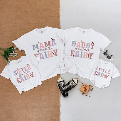 Fairy Mommy and Me Birthday Shirts Family Matching Outfits whimsical Mama Daddy Sister Little Fairy Bodysuit vintage-inspired magical floral