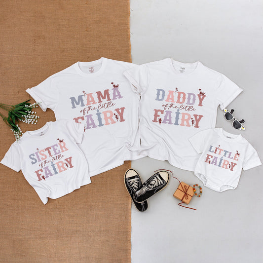 Fairy Mommy and Me Birthday Shirts Family Matching Outfits whimsical Mama Daddy Sister Little Fairy Bodysuit vintage-inspired magical floral