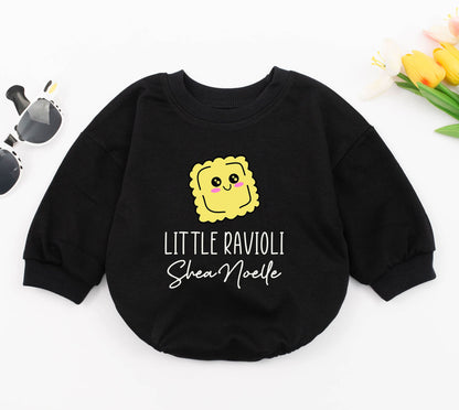 Personalized Little Ravioli Baby Romper, Cute Italian Pasta Outfit for Foodie Babies, Funny Infant Bodysuit Newborn Shower Gift