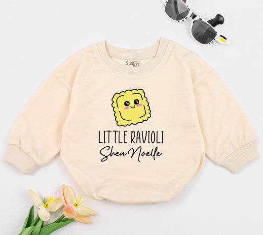 Personalized Little Ravioli Baby Romper, Cute Italian Pasta Outfit for Foodie Babies, Funny Infant Bodysuit Newborn Shower Gift