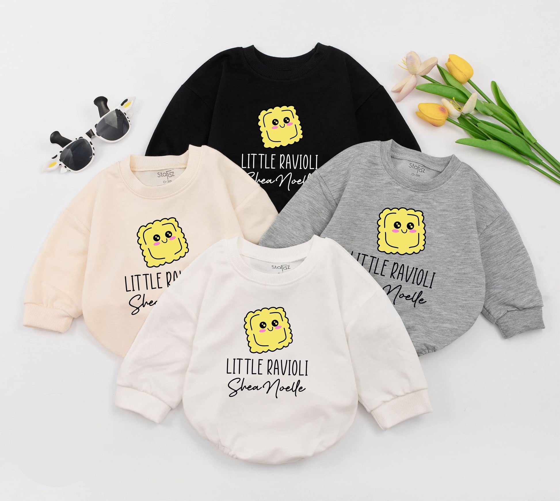 Personalized Little Ravioli Baby Romper, Cute Italian Pasta Outfit for Foodie Babies, Funny Infant Bodysuit Newborn Shower Gift
