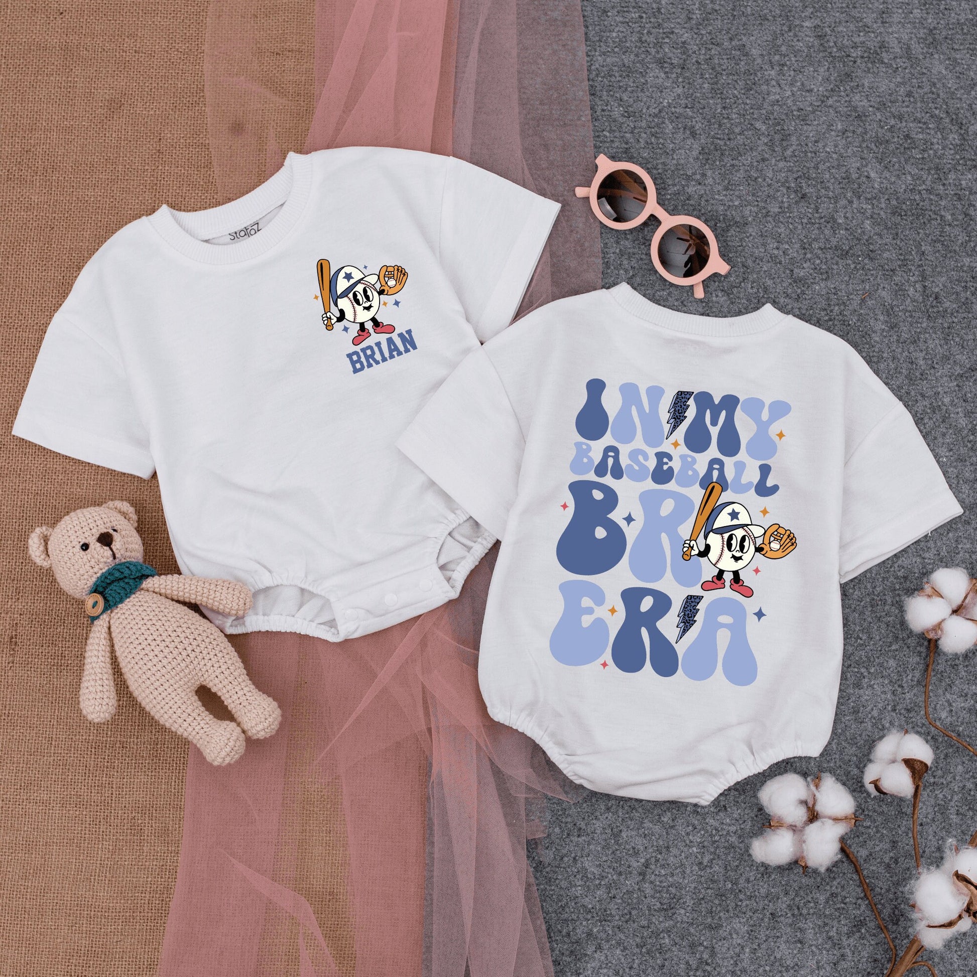Personalized Baseball Bro Romper: Retro Baby Gameday Outfit for Future Sluggers! Custom Name Vintage Baseball Bodysuit, Comfy Infant Clothes, Game Day Ready