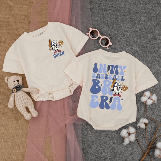 Personalized Baseball Bro Romper: Retro Baby Gameday Outfit for Future Sluggers! Custom Name Vintage Baseball Bodysuit, Comfy Infant Clothes, Game Day Ready