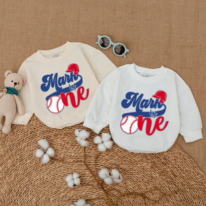 Personalized Baseball First Birthday Romper for Baby Boy, Patriotic Red Blue Sporty Theme 1st Celebration Bodysuit Baby Shower Gift