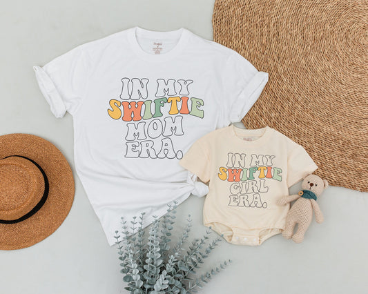In My Swiftie Mom Era Matching Shirts for Mommy and Me Retro Style Mama Mini Outfits Cool Mom Daughter Baby Girl Birthday Party Gift