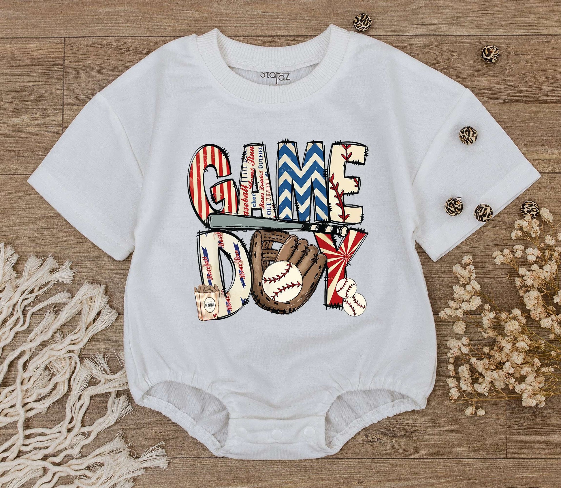 Baby Game Day Baseball Romper Infant Outfit Mixed Font Stripes Chevrons Sports Fan T-shirt Bodysuit Toddler Tee Gift
