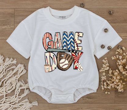 Baby Game Day Baseball Romper Infant Outfit Mixed Font Stripes Chevrons Sports Fan T-shirt Bodysuit Toddler Tee Gift