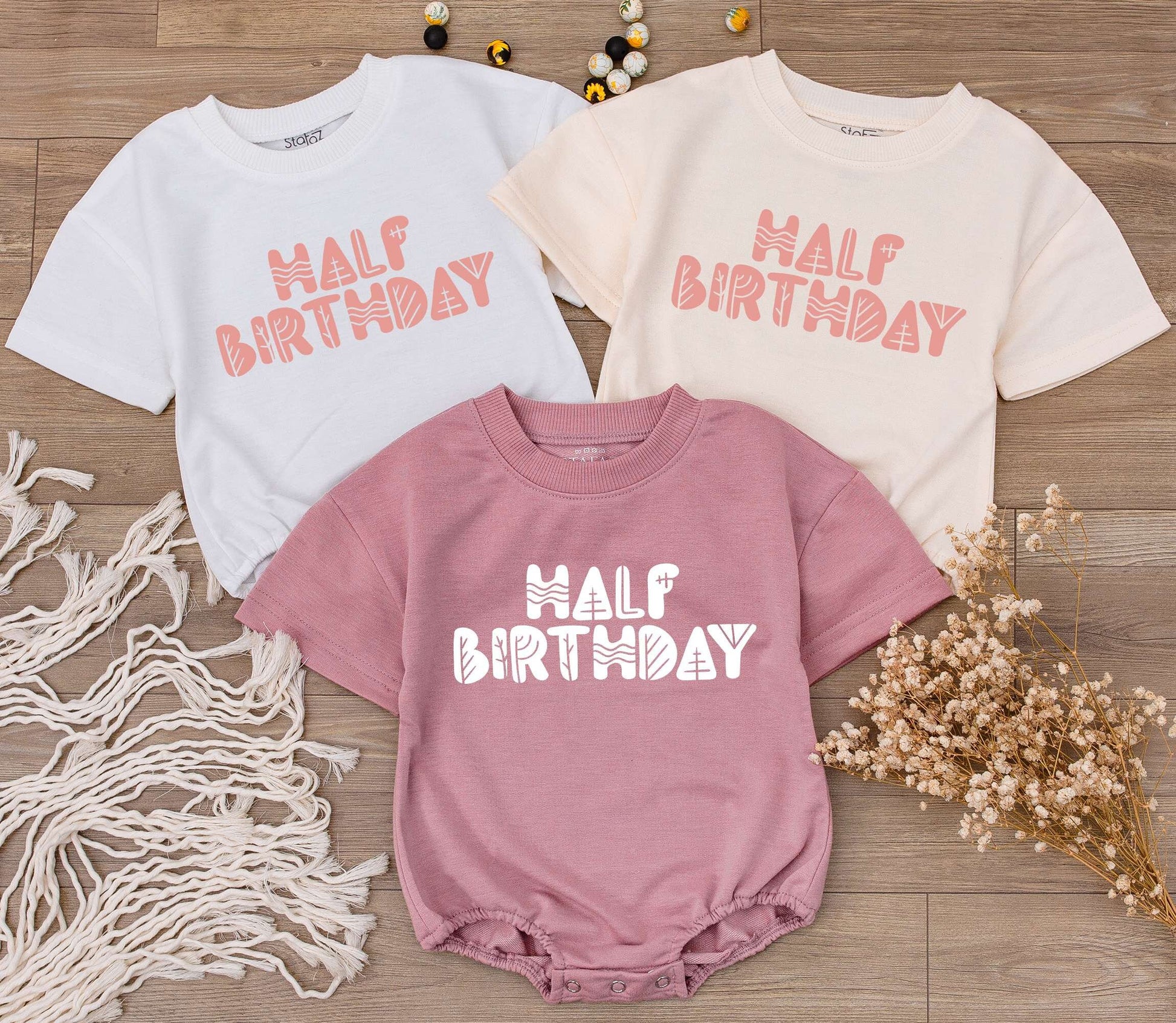 Natural Half Birthday Girl Romper for 6 Months Old Baby Shower Gift Outfit Half Way to One Celebration Newborn Bodysuit Clothes