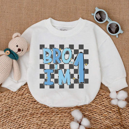 Bro I'm One Baby Boy First Birthday Romper Outfit Comfortable Cotton One Year Old Cake Smash Bodysuit Baby Shower Gift