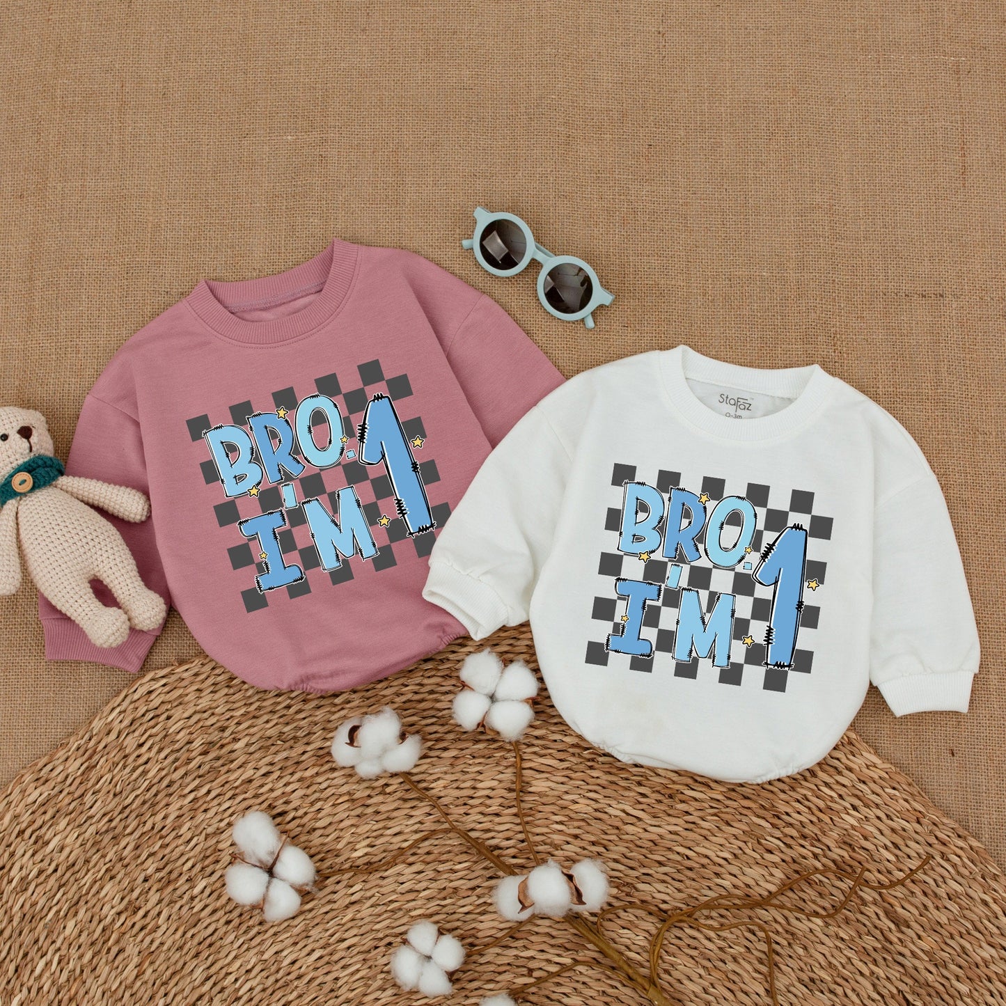 Bro I'm One Baby Boy First Birthday Romper Outfit Comfortable Cotton One Year Old Cake Smash Bodysuit Baby Shower Gift